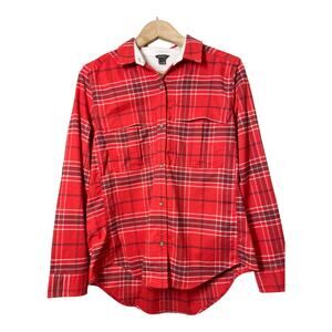 Eddie Bauer Plaid Flannel Button Up Shirt Medium Long Sleeve Red Womens Campcore